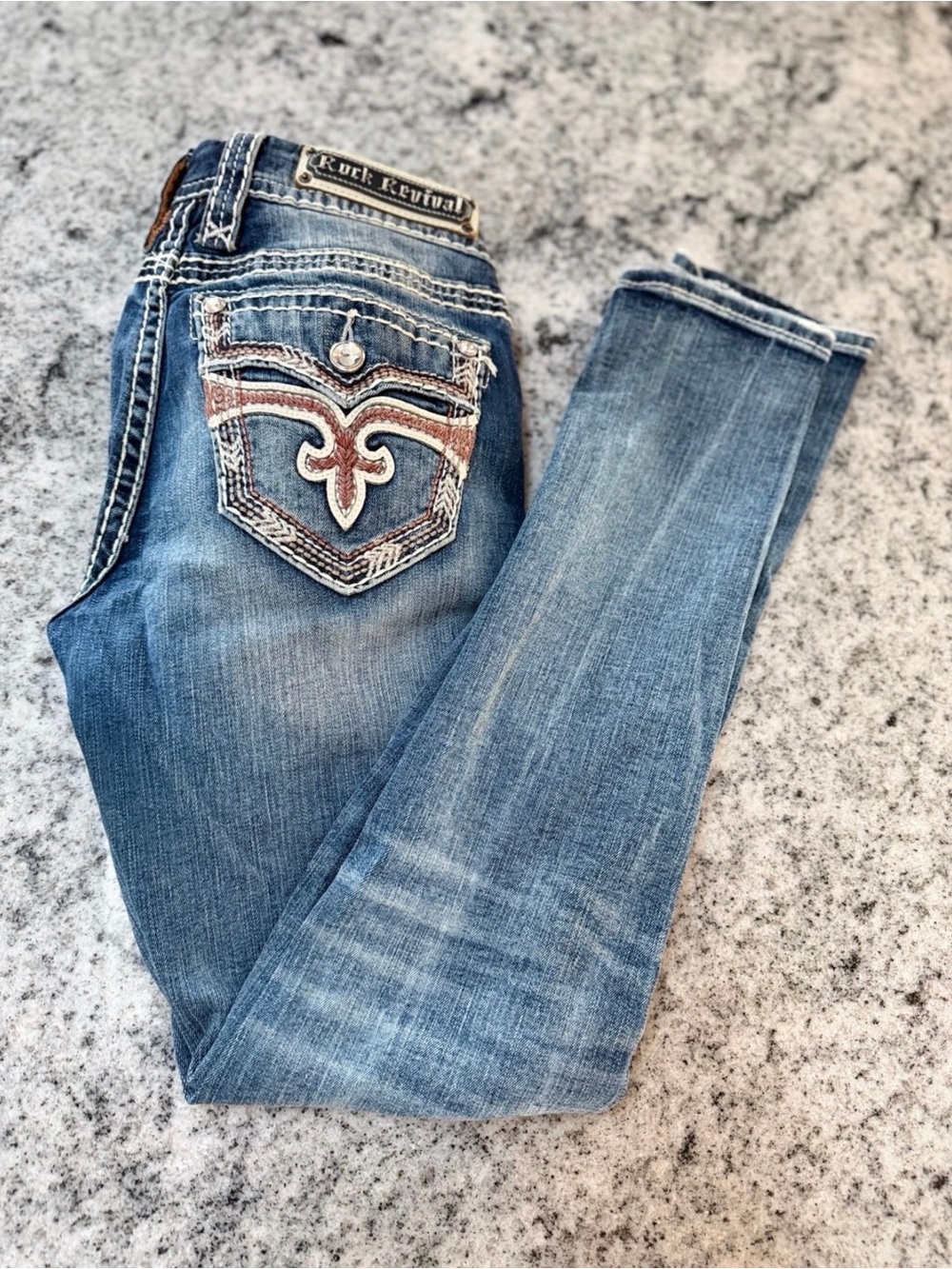 Rock Revival Women's Light Blue Skinny Jeans with Embroidered Back Pocket
